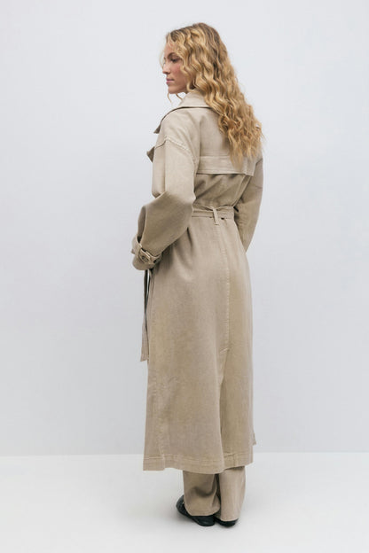 Long denim trench