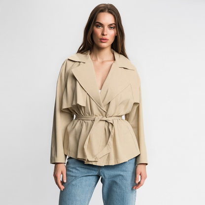 Cropped Trenchcoat mit Gürtel im Reversekragen
